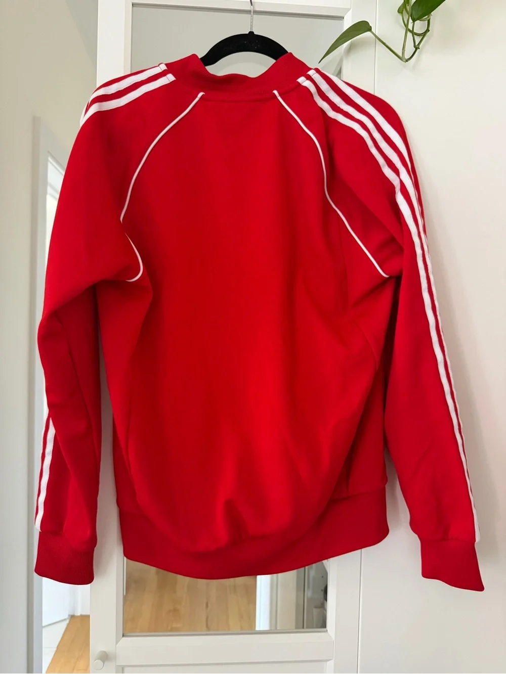 adidas Red Zip-Up Varsity Track Jacket with White Piping